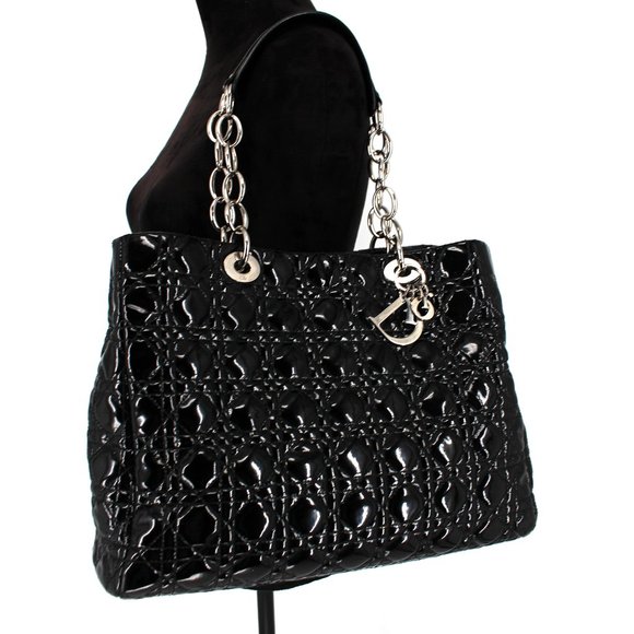 Dior Handbags - Dior Patent Cannage Dior Soft Shopping Tote Black
